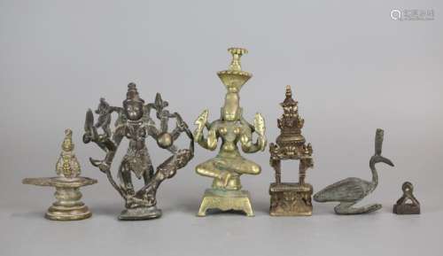 group of 6 bronze deities/ornaments, India