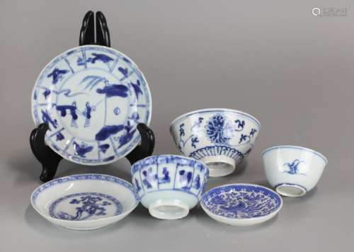 6 Chinese blue & white porcelain wares, 18th/19th c.