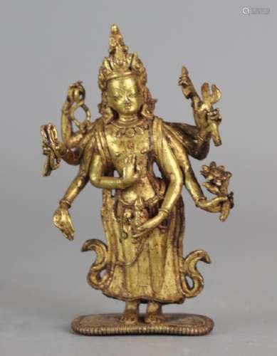 Chinese Tibetan gilded bronze deity