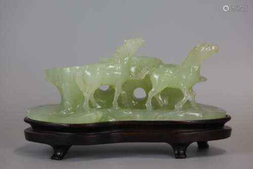 Chinese jade/stone carving of a group of horses