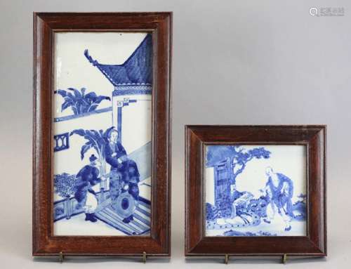 2 Chinese framed blue & white plaques, Qing dynasty