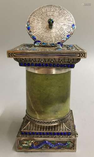 Chinese silver encased table top clock/sundial