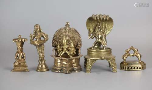 group of 5 bronze deities/ornaments, India