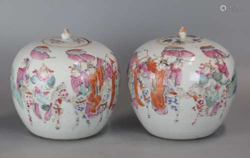 pair of Chinese porcelain cover jars, 19th c.