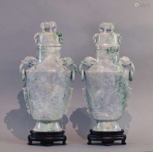 pair of large Chinese jadeite cover vases