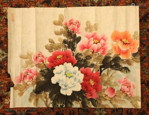 Chinese watercolor painting w/ floral motif