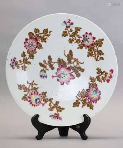 large Chinese porcelain plate w/ floral motif, 19th c.