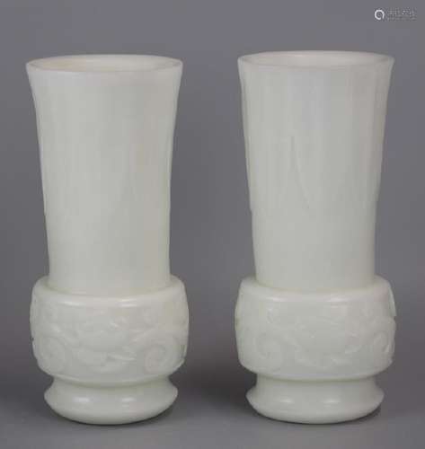 pair of Chinese opaque cream peking glass vases