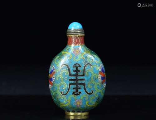 A CLOISONNE CASTED SHOU MARK SNUFF BOTTLE