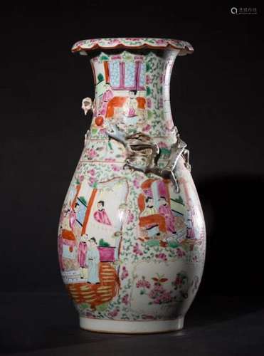 A FAMILLE-ROSE FIGURE STORIES VASE