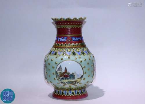 A GILDED CLOISONNE STORY PATTERN BOTTLE