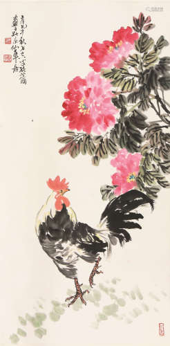 张世简(b.1926) 牡丹大吉图 设色 纸本立轴