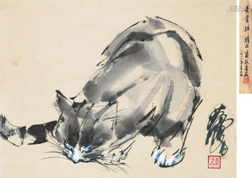 黄胄（1925～1997） 猫 立轴 设色纸本