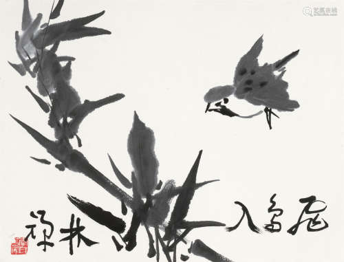 李苦禅（1899～1983） 飞鸟入林 镜心 水墨纸本