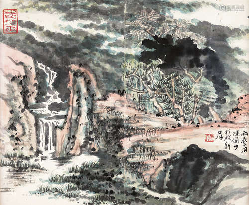 陆俨少（1909～1993） 夏山飞瀑 镜心 设色纸本