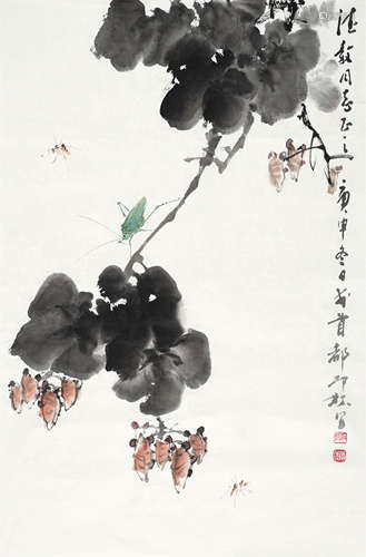 萧朗（1917～2010） 虫趣 镜心 设色纸本