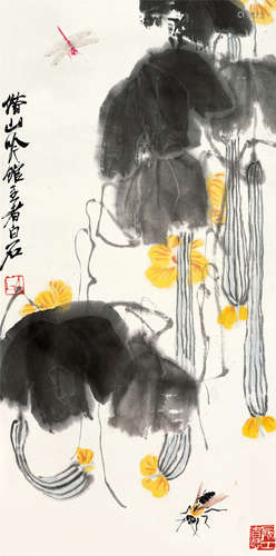 齐白石（1864～1957） 丝瓜草虫图 立轴 设色纸本