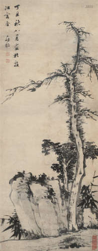 罗牧（1622～1705） 枯木竹石图 立轴 水墨纸本