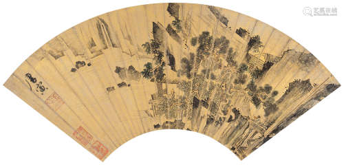 唐寅（1470～1523） 水阁读书图 镜心 设色金笺