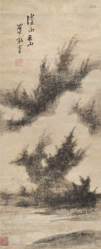 陈继儒（1558～1639） 潇湘夜雨 立轴 水墨金笺