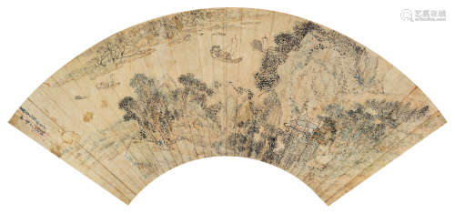 张复（1546～1631） 春江归舟图 镜心 设色纸本