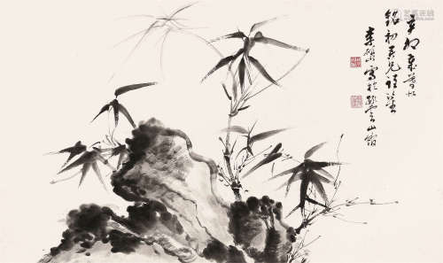李研山(1898-1961) 竹石图 设色 纸本镜片