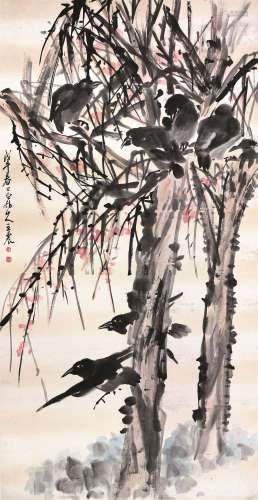 王震(1908-1993) 墨鸦图 水墨 纸本立轴
