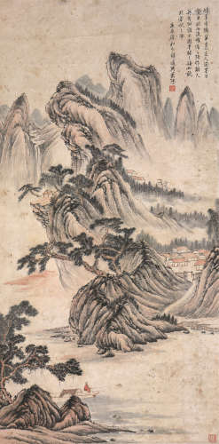 萧愻(1883-1944) 溪山垂钓 设色 纸本立轴