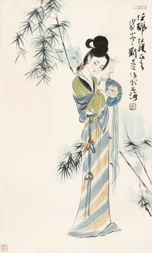 刘旦宅(1931-2011) 执扇仕女 设色 纸本立轴