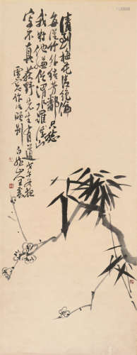 王震(1720-1797) 双清 设色 纸本镜片