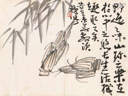 李苦禅(1899-1983) 山珍图 设色 纸本镜片