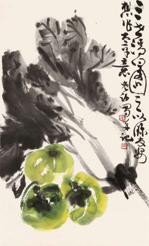 许麟庐(1916-2011) 果蔬图 设色 纸本立轴