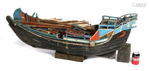 A huge early 20th century model of a Chinese three masted wooden junk with sails. 120cms (47.