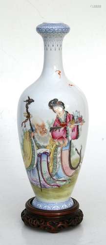 A Chinese Republic vase on stand decorated with Shoulau and an attendant and calligraphy, seven-