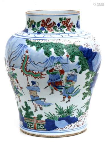 A large Chinese Doucai vase decorated with figures in a court scene, 32cms (12.5ins) high.