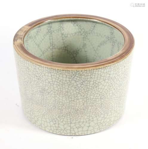 A large Chinese celadon crackle glaze planter or brush washer, 29.5cms (11.5ins) diameter.