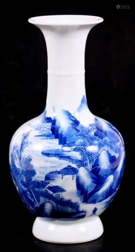 A Chinese blue & white vase decorated with figures in a mountainous landscape, 21cms (8.25ins)