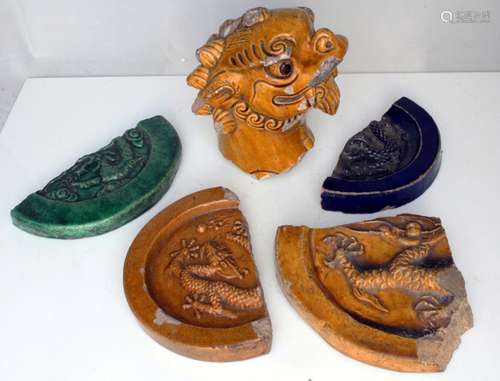 A group of Chinese Ming dynasty roof tile fragments, reputedly from the old Summer Palace, collected