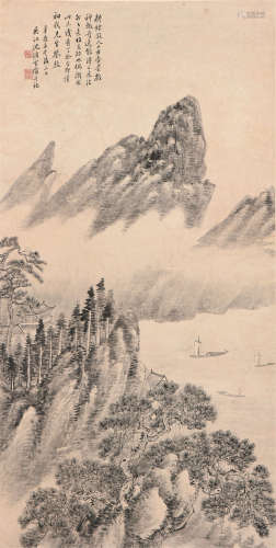 沈塘(1865-1921) 松山归帆 设色 纸本立轴