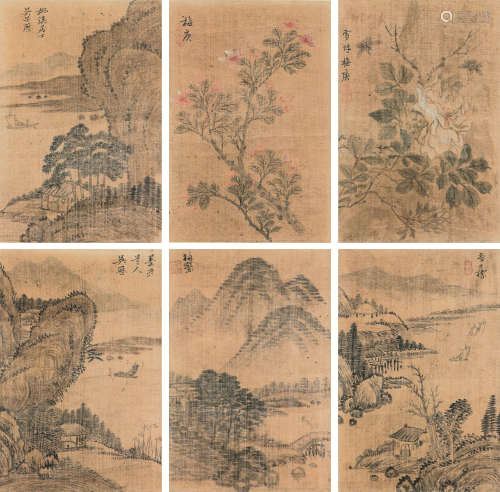 吴历(1632-1718) 查士标(1615-1698)梅清(1623-1697) 梅庚 (1640-1722)山水册页(8 选6) 设色 绢本册页