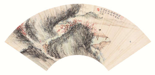 周怀民(1906-1996) 钓归图 设色 纸本扇片