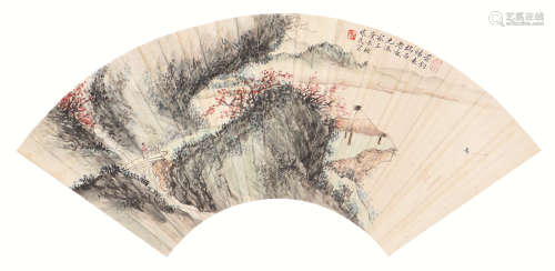 周怀民(1906-1996) 钓归图 设色 纸本扇片
