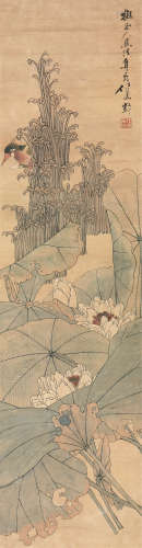 任薰(1835-1893) 荷趣 设色 纸本立轴