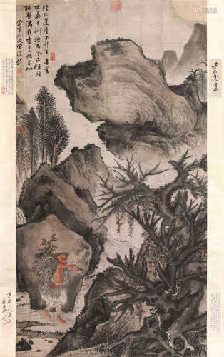 王蒙(1308-1385) 烟雨归樵 设色 纸本立轴