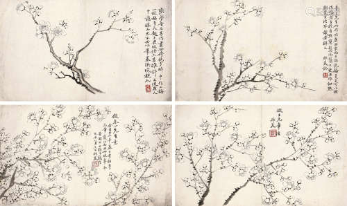 钱杜(1764-1845) 梅花(8 选4) 设色 纸本册页
