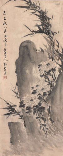 郑箕(1809-1879) 菊石图 设色 纸本立轴