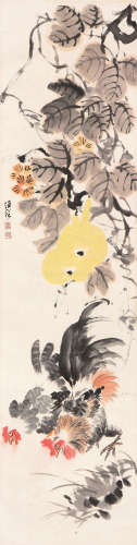 汪溶(1896-1972) 葫芦双吉 设色 纸本镜片