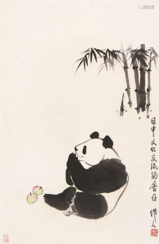 吴作人(1908-1997) 熊猫 设色 纸本镜片