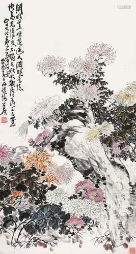 谢公展（1885～1940） 寿菊 立轴 设色纸本