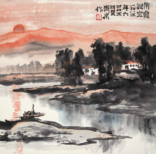 方济众（1923～1987） 朱霞缦空 镜心 设色纸本